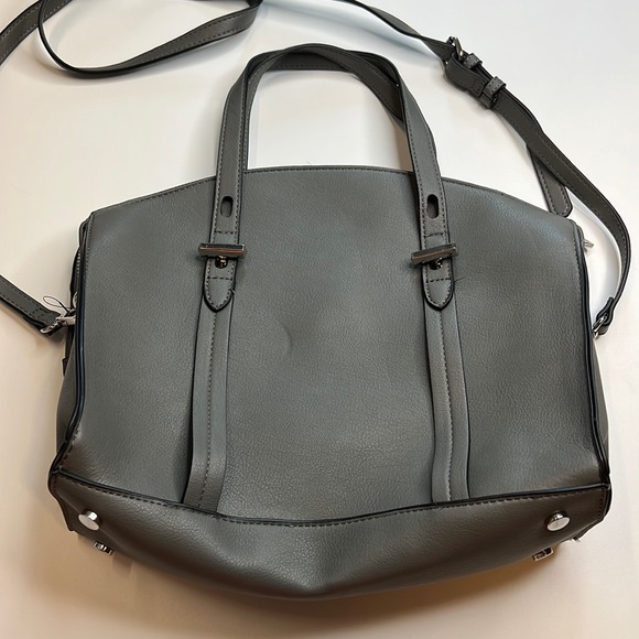 INC International Concepts Gray Haili Satchel Leather Hand Bag w/ Shoulder Strap - Picture 1 of 7